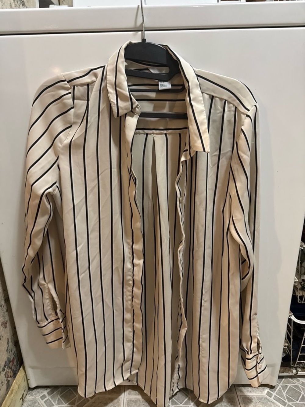 H&M Cream and Black Vertical Stripe Button-Down Shirt